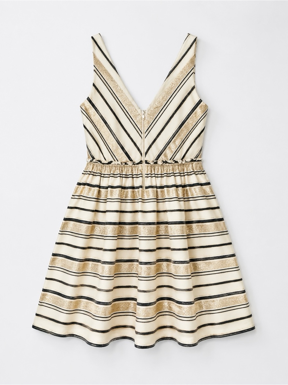 J.Crew Cream, Black, Gold Metallic Stripe Fit & Flare Dress – Size 2 - Picture 3 of 10